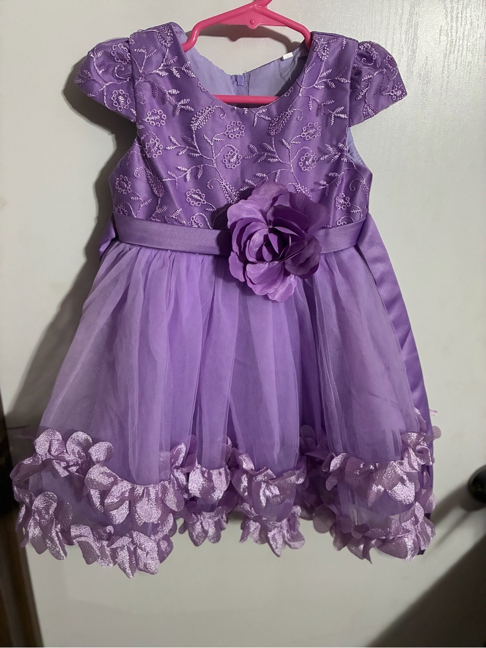 Girls Lavender Floral Tulle Party Dress with Flower Waistband